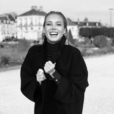 Picture tagged with: Amandine Petit, Black and White, Blonde, Celebrity - Star, French, Miss France 2021, Safe for work, Smiling