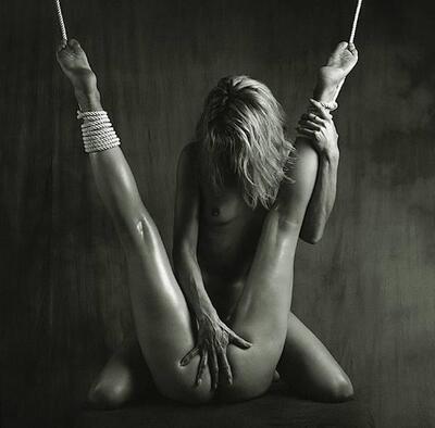 Picture tagged with: Black and White, Blonde, Bondage, Lesbian
