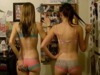 Picture tagged with: Skinny, Brunette, 2 girls, Ass - Butt, Lingerie