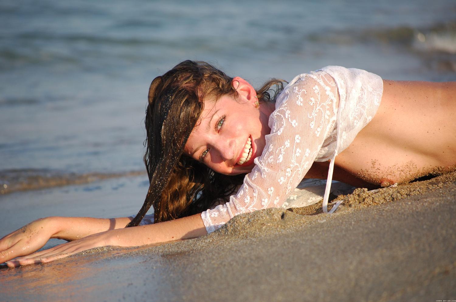 Picture tagged with: Skinny, Beach, Brunette, Destination, Eyes, MET Art, Mika A, Sexy Wallpaper, Smiling, Ukrainian, Flat chested, Small Tits