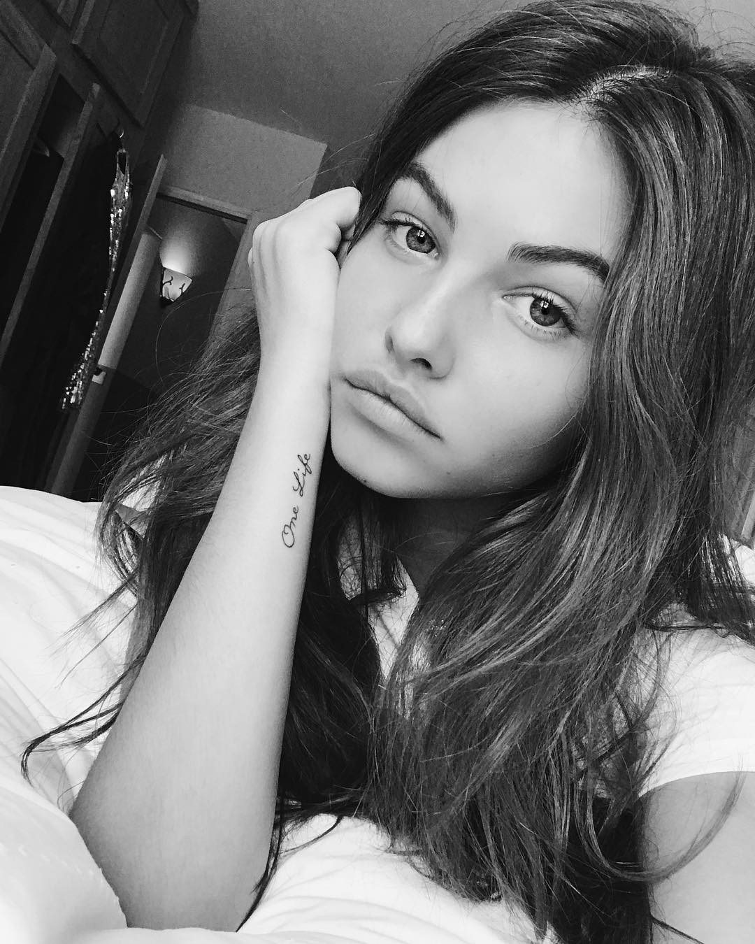 Picture tagged with: Skinny, Black and White, Brunette, Thylane Blondeau, Celebrity - Star, Cute, Eyes, French, Safe for work, Tattoo