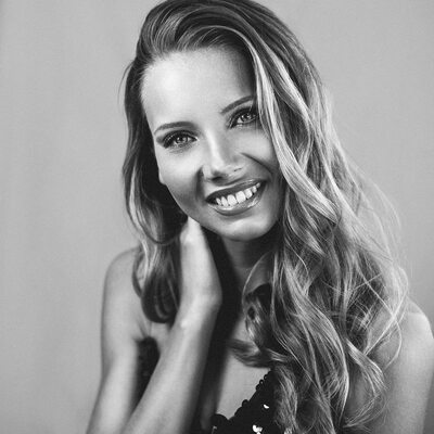 Picture tagged with: Amandine Petit, Black and White, Blonde, Celebrity - Star, French, Miss France 2021, Safe for work, Smiling