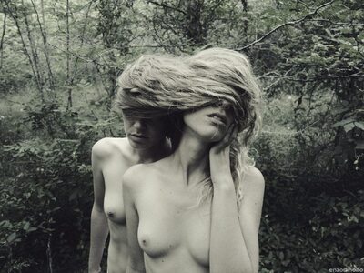 Picture tagged with: Black and White, 2 girls, Art, Hair, Nature, Sexy Wallpaper
