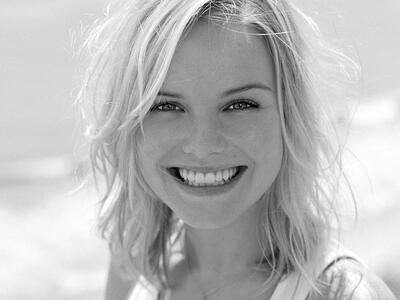 Picture tagged with: Black and White, Blonde, Face, Safe for work, Smiling