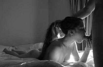 Picture tagged with: Black and White, Blowjob, Brunette, Facefuck