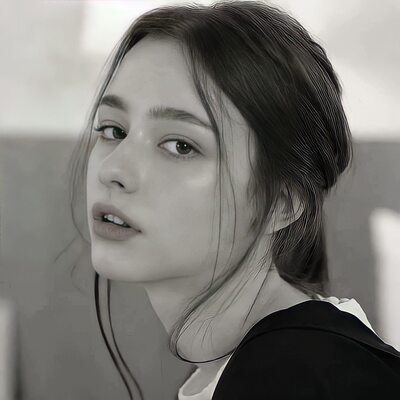 Picture tagged with: Black and White, Brunette, Dasha Taran, Close-up, Cute, Eyes, Face, Russian, Safe for work