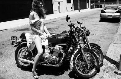 Picture tagged with: Black and White, Brunette, Moto