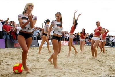 Picture tagged with: Blonde, Beach, Body painting, Sport, Volley