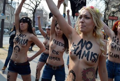 Picture tagged with: Blonde, Brunette, Femen, Small Tits, Tummy