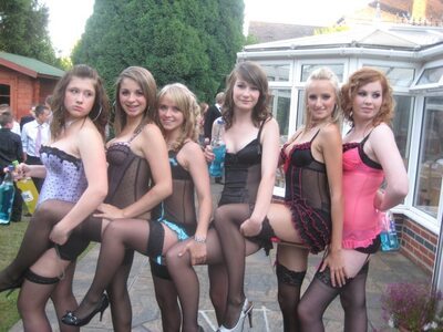 Picture tagged with: Blonde, Brunette, Redhead, 6 girls, Lingerie