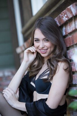 Picture tagged with: Brazzers.com, Brunette, Riley Reid, Lingerie, Smiling