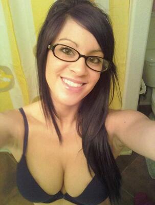 Picture tagged with: Brunette, Boobs, Eyes, Lingerie, Selfie, Smiling
