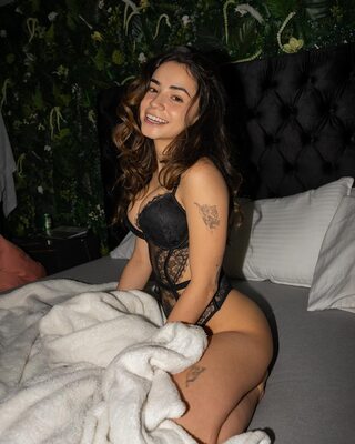 Picture tagged with: Brunette, Busty, Jameliz Benitez Smith, American, Lingerie, Smiling, Tattoo