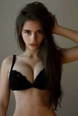 Picture tagged with: Brunette, Busty, Kristin Orbelian, Cute, Eyes, Lingerie, Russian