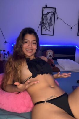 Picture tagged with: Brunette, Lingerie, Piercing, Small Tits, Smiling, Tattoo, Tummy