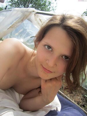 Picture tagged with: Brunette, Small Tits, Face, Cute, Eyes, Nature