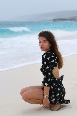 Picture tagged with: Brunette, Thylane Blondeau, Beach, Celebrity - Star, Cute, French, Legs, Safe for work