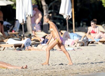 Picture tagged with: Skinny, Amelia Windsor, Blonde, Beach, Celebrity - Star, English, Monokini, Small Tits