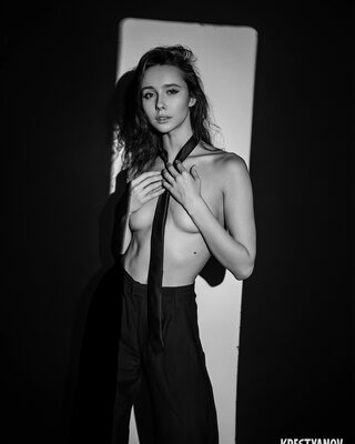 Picture tagged with: Skinny, Anastasia Grinenko, Black and White, Brunette, Evgeniy Krestyanov, Eyes, Russian, Art, Cute, Small Tits