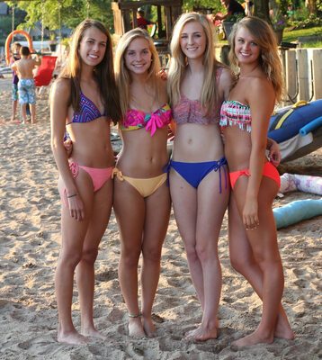Picture tagged with: Skinny, Beach, Bikini, Blonde, Brunette, Feet, Legs, 4 girls, Cute, Tummy