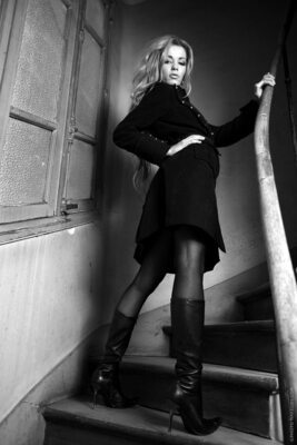 Picture tagged with: Skinny, Black and White, Blonde, Kristyna Hruskova