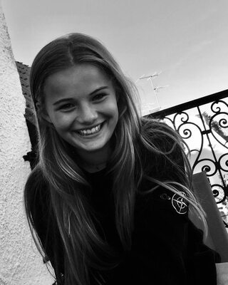 Picture tagged with: Skinny, Black and White, Blonde, Lotta Emilie Stichler, Cute, Safe for work, Smiling, Swedish