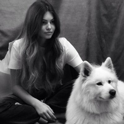 Picture tagged with: Skinny, Black and White, Brunette, Thylane Blondeau, Celebrity - Star, Cute, Dog, French, Safe for work