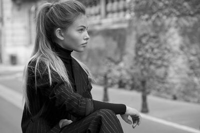 Picture tagged with: Skinny, Black and White, Brunette, Thylane Blondeau, Celebrity - Star, Cute, Safe for work
