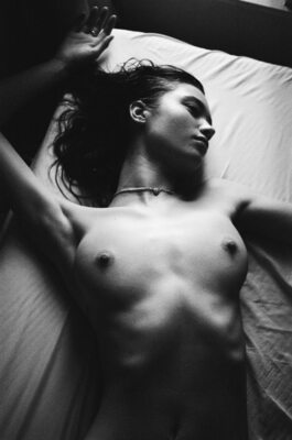 Picture tagged with: Skinny, Black and White, Brunette, Russian, Victoria Kosenkova, Boobs, Cute, Tummy
