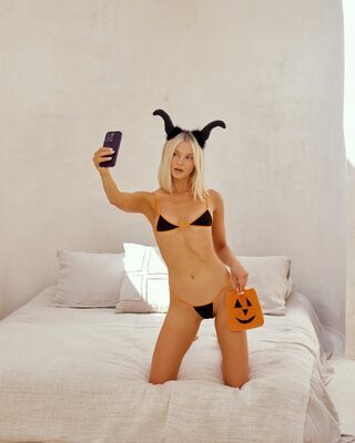 Picture tagged with: Skinny, Blonde, Kendall Thompson, Bikini, Cute, Halloween, Selfie, Tummy