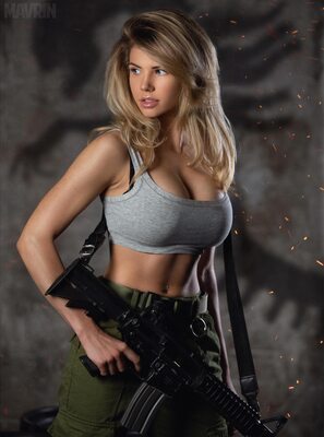 Picture tagged with: Skinny, Blonde, Busty, Mavrin, Nata Lee, Boobs, Cute, Eyes, Gun, Piercing, Russian