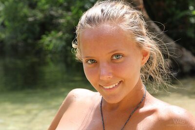 Picture tagged with: Skinny, Blonde, By the Water, Katya Clover - Mango A, Watch4Beauty, Cute, Eyes, Face, Nature, Russian, Safe for work, Sexy Wallpaper, Smiling