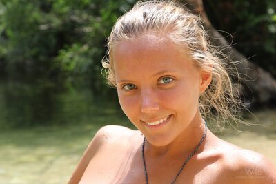 Picture tagged with: Skinny, Blonde, By the Water, Katya Clover - Mango A, Watch4Beauty, Cute, Eyes, Face, Russian, Safe for work, Sexy Wallpaper, Smiling