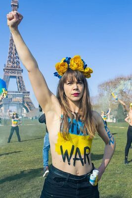 Picture tagged with: Skinny, Brunette, Body painting, Femen, Flat chested, Ukrainian