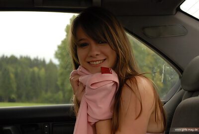 Picture tagged with: Skinny, Brunette, Car, Cute, Safe for work, Sexy Wallpaper, Smiling