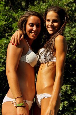 Picture tagged with: Skinny, Bikini, Brunette, Caterina, Italian, Smiling, 2 girls, Cute
