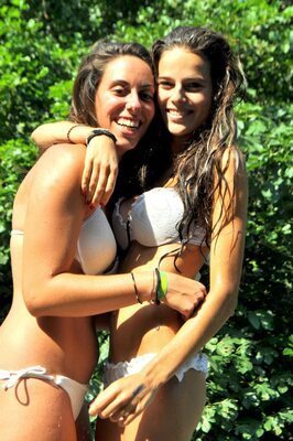 Picture tagged with: Skinny, Bikini, Brunette, Caterina, Italian, Smiling, 2 girls, Cute