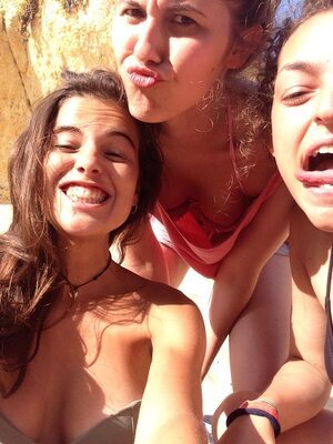 Picture tagged with: Skinny, Brunette, Caterina, Smiling, Tongue, 3 girls, Cute, Funny