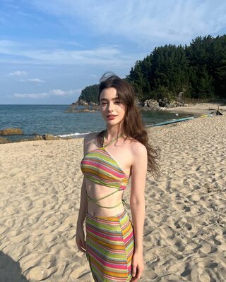Picture tagged with: Skinny, Brunette, Dasha Taran, Beach, Cute, Russian, Safe for work, Tummy