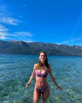 Picture tagged with: Skinny, Brunette, Delfina Suarez Luco, Argentinean, Beach, Bikini, Cute, Smiling, Tummy