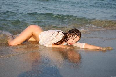 Picture tagged with: Skinny, Brunette, Destination, MET Art, Mika A, Beach, Eyes, Legs, Sexy Wallpaper, Ukrainian