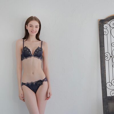 Picture tagged with: Skinny, Brunette, Eyes, Smiling, Cute, Lingerie, Tummy