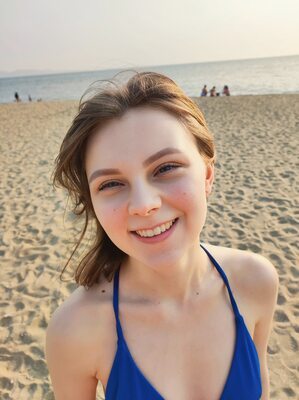 Picture tagged with: Skinny, Brunette, Lama Grey - HiYouth, Beach, Bikini, Cute, Russian, Smiling