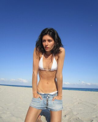 Picture tagged with: Skinny, Brunette, Renée Bellerive, Beach, Bikini, Canadian, Cute, Tummy