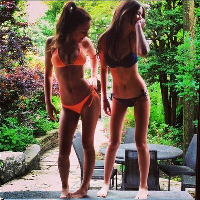 Picture tagged with: Skinny, Bikini, Brunette, Canadian, Feet, Legs, Smiling, Sophi Knight, 2 girls, Cute, Tummy